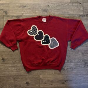 Vintage 90’s Crewneck Sweatshirt Hearts embellished Stitch Cottagecore XL‎